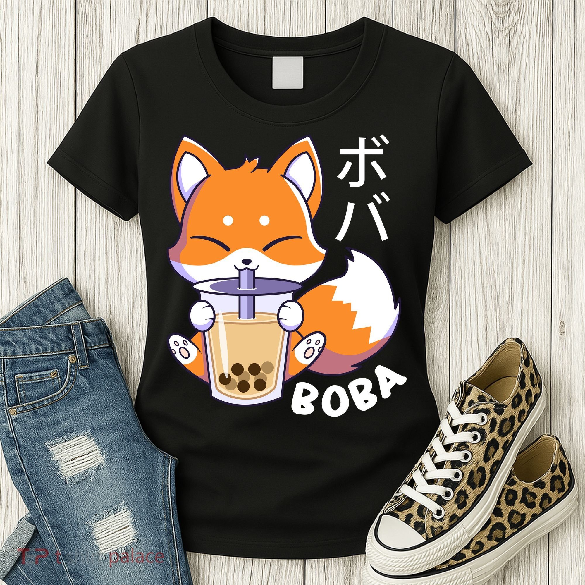 Boba Fox Bubble Tea Chibi Foxes Women's T-Shirt