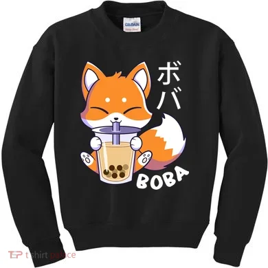 Boba Fox Bubble Tea Chibi Foxes Kids Sweatshirt