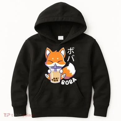 Boba Fox Bubble Tea Chibi Foxes Kids Hoodie