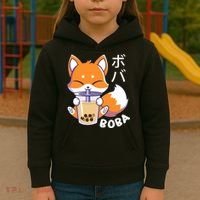 Boba Fox Bubble Tea Chibi Foxes Kids Hoodie thumb 3