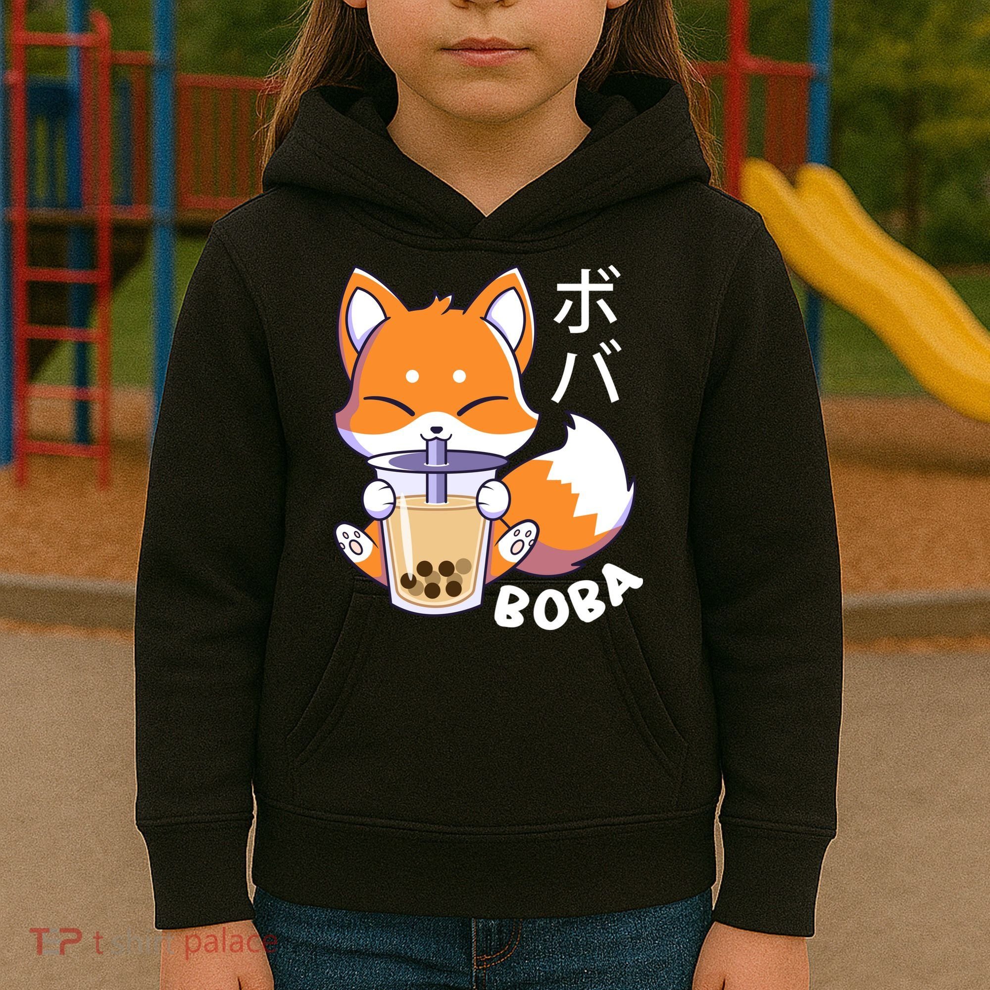 Boba Fox Bubble Tea Chibi Foxes Kids Hoodie