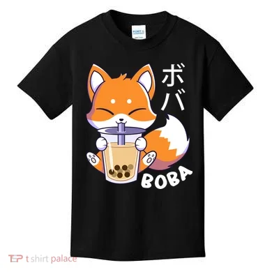 Boba Fox Bubble Tea Chibi Foxes Kids T-Shirt