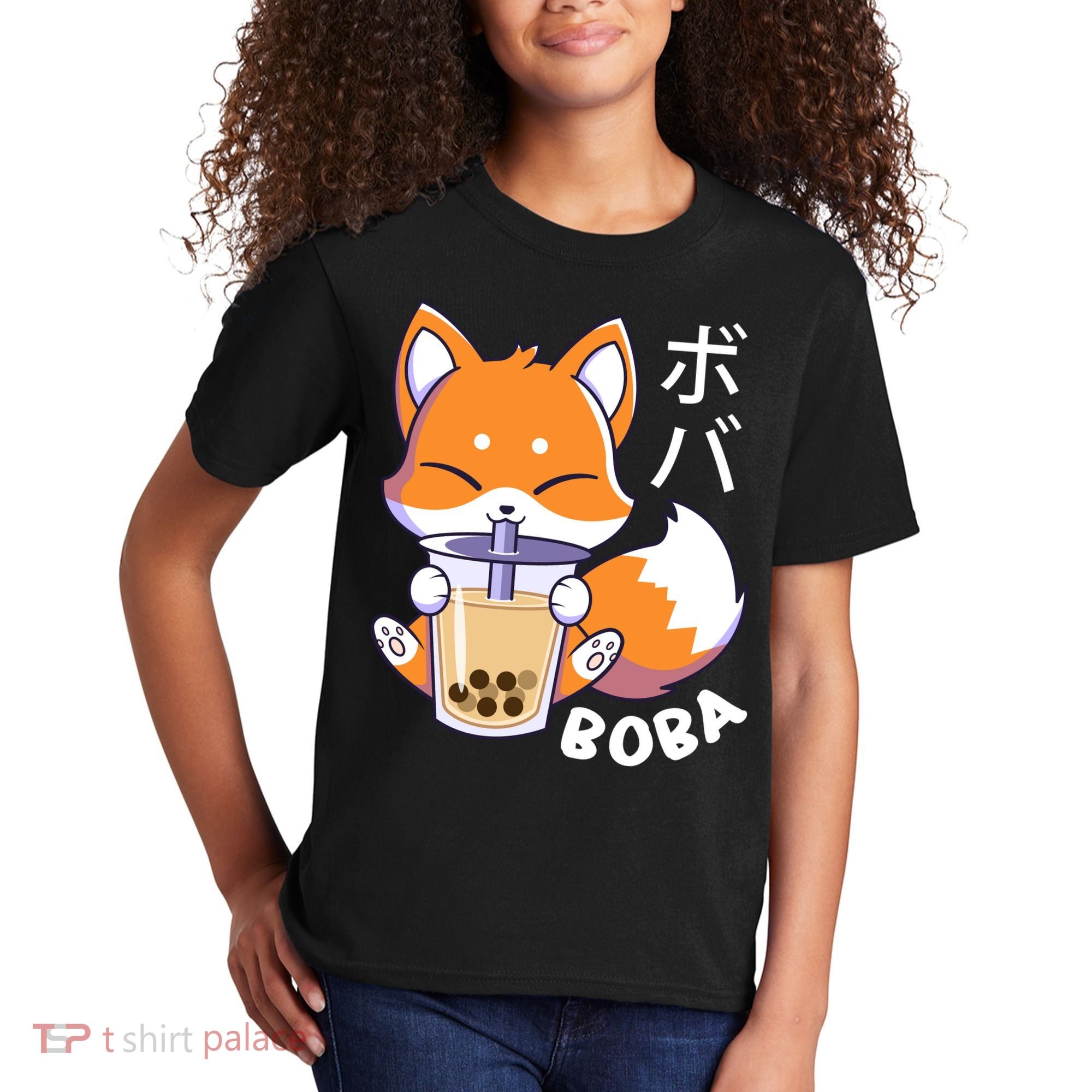 Boba Fox Bubble Tea Chibi Foxes Kids T-Shirt