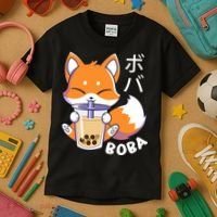Boba Fox Bubble Tea Chibi Foxes Kids T-Shirt thumb 3