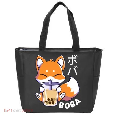 Boba Fox Bubble Tea Chibi Foxes Tote Bag