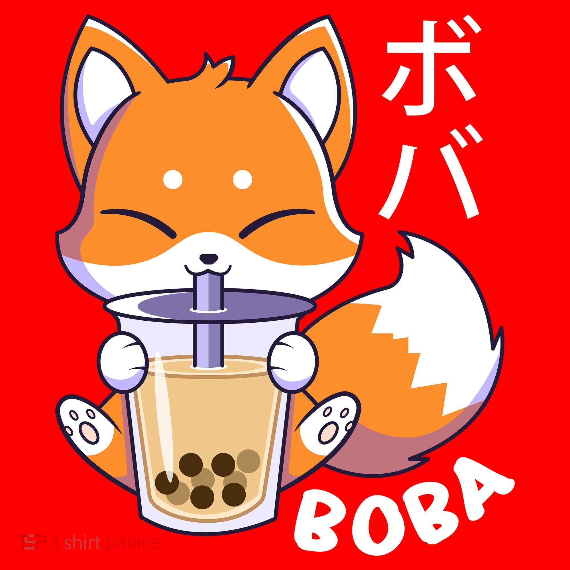 Boba Fox Bubble Tea Chibi Foxes Santa Hat