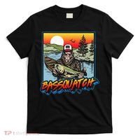 Bassquatch! Funny Bass Fishing Sasquatch Retro 80s Fisherman T-Shirt thumb 0