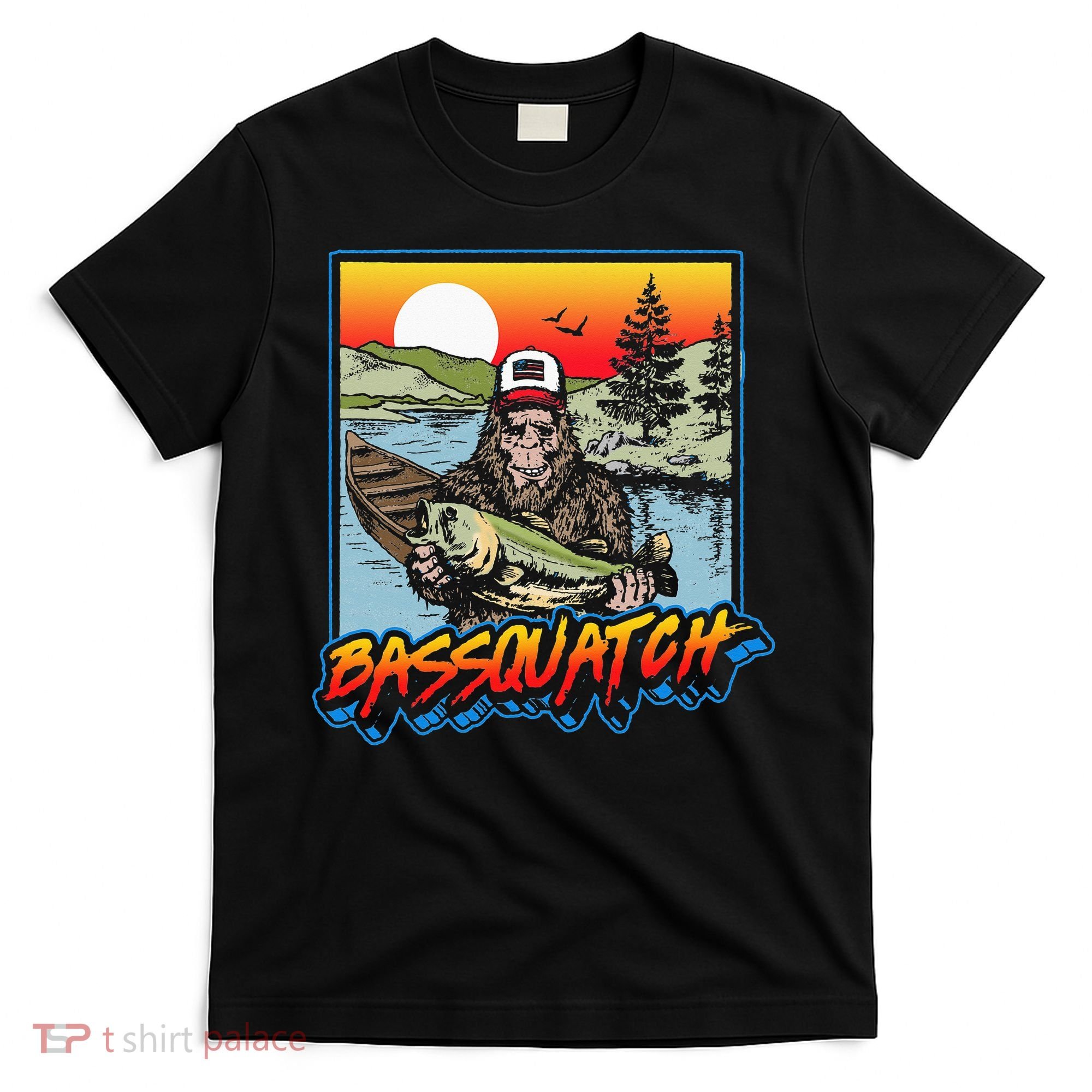 Bassquatch! Funny Bass Fishing Sasquatch Retro 80s Fisherman T-Shirt