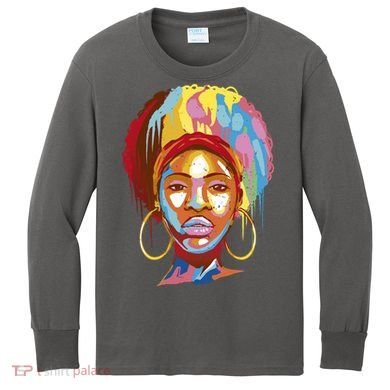 Black Female Color Drip Kids Long Sleeve Shirt