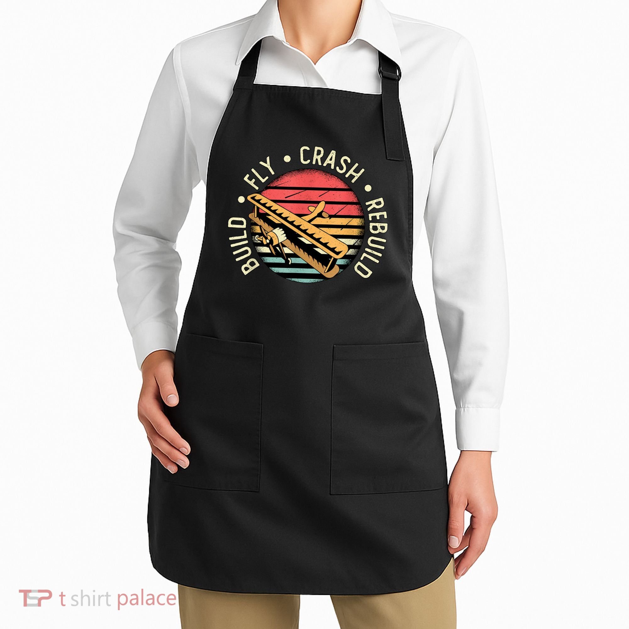 Build Fly Crash Rebuild Model Airplane Pilot Retro RC Plane Apron