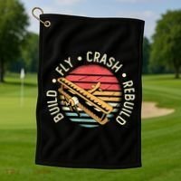 Build Fly Crash Rebuild Model Airplane Pilot Retro RC Plane Golf Towel thumb 1