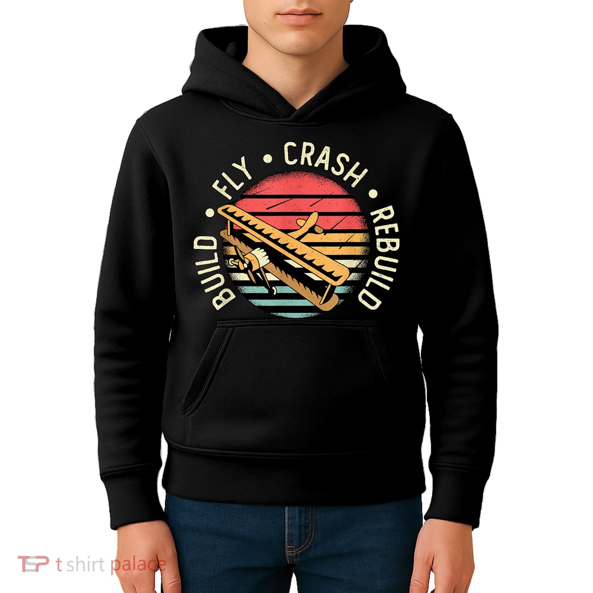 Build Fly Crash Rebuild Model Airplane Pilot Retro RC Plane Kids Hoodie