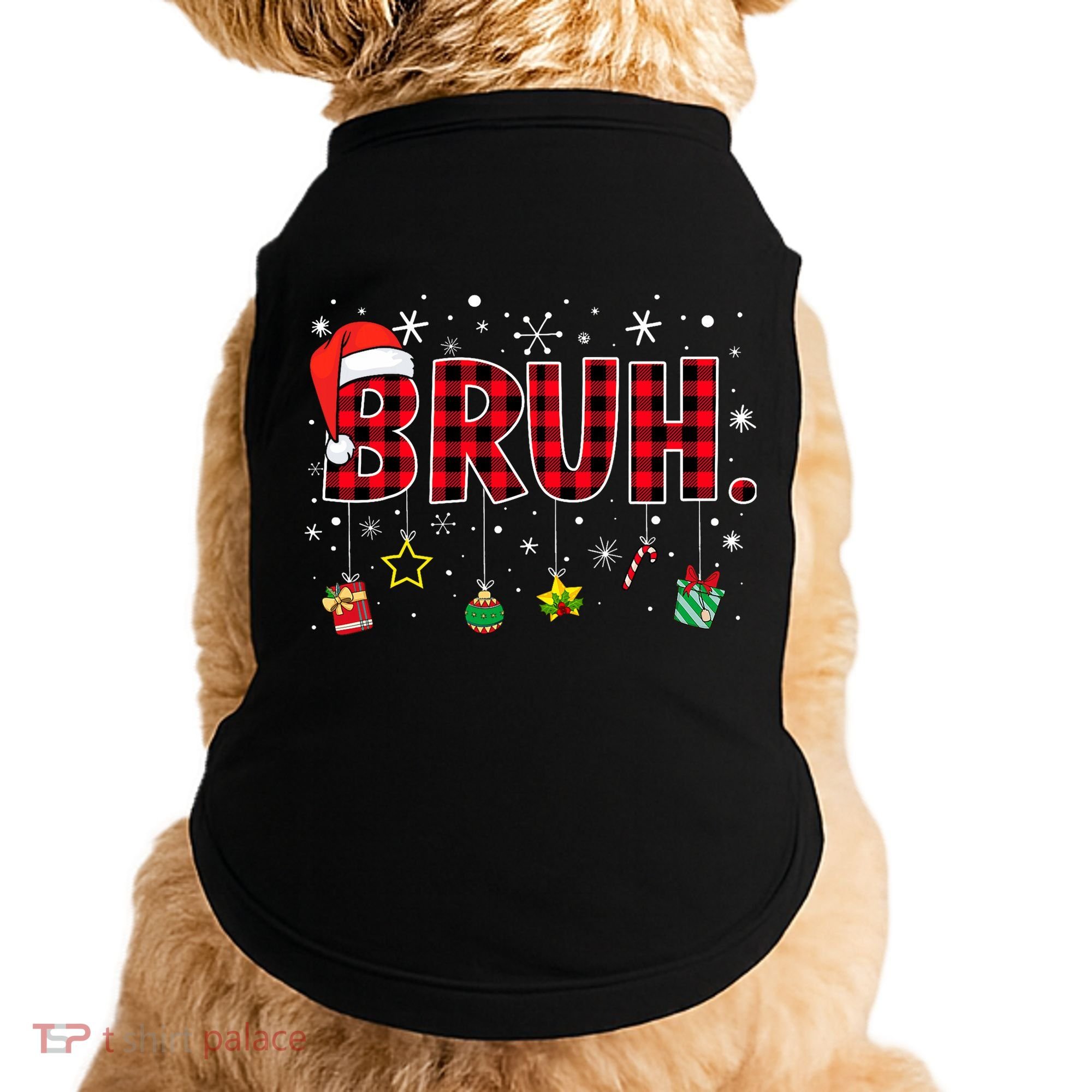 Bruh Funny Christmas Red Plaid Teens Xmas Pajamas Doggie Tank