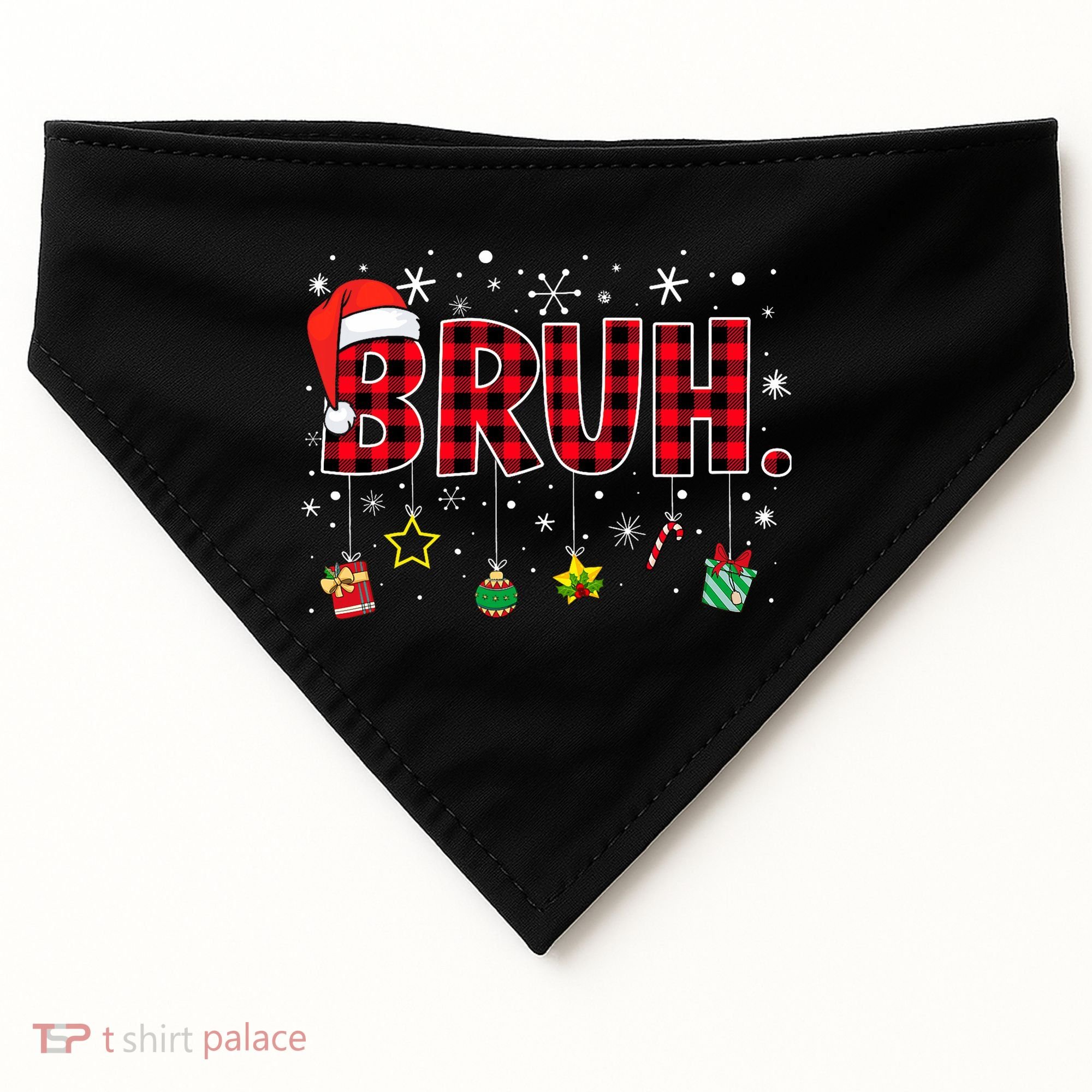 Bruh Funny Christmas Red Plaid Teens Xmas Pajamas USA-Made Doggie Bandana