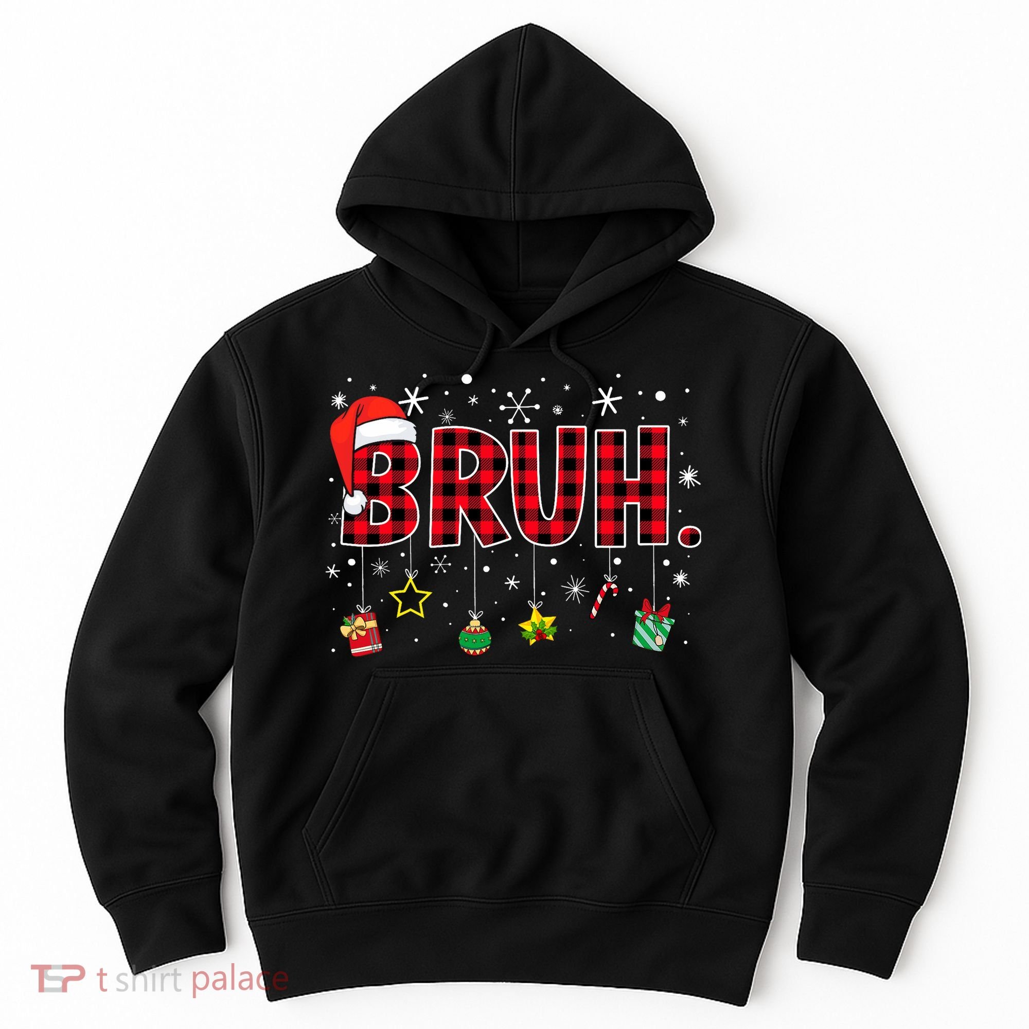 Bruh Funny Christmas Red Plaid Teens Xmas Pajamas Hoodie
