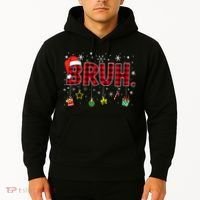 Bruh Funny Christmas Red Plaid Teens Xmas Pajamas Hoodie thumb 2