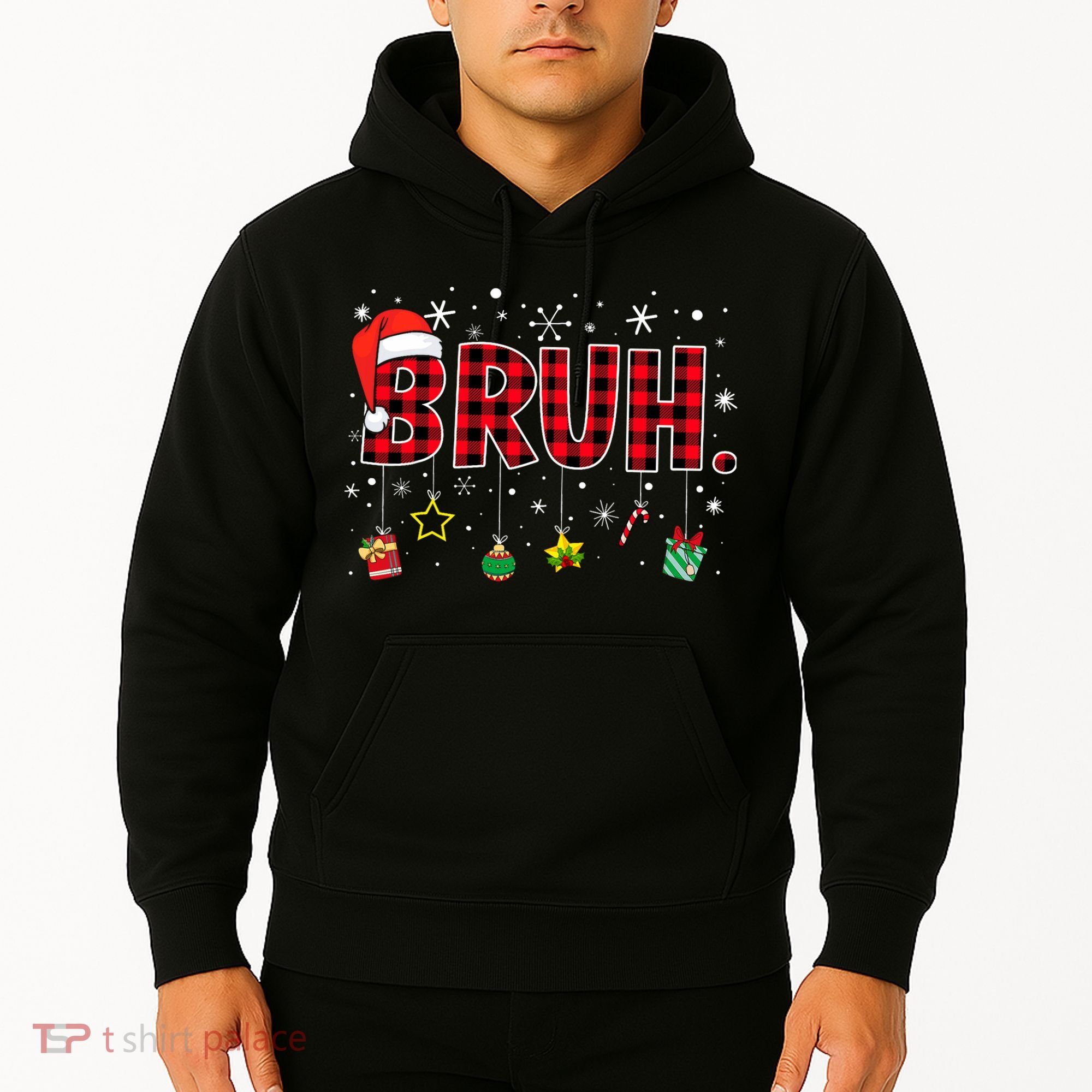 Bruh Funny Christmas Red Plaid Teens Xmas Pajamas Hoodie