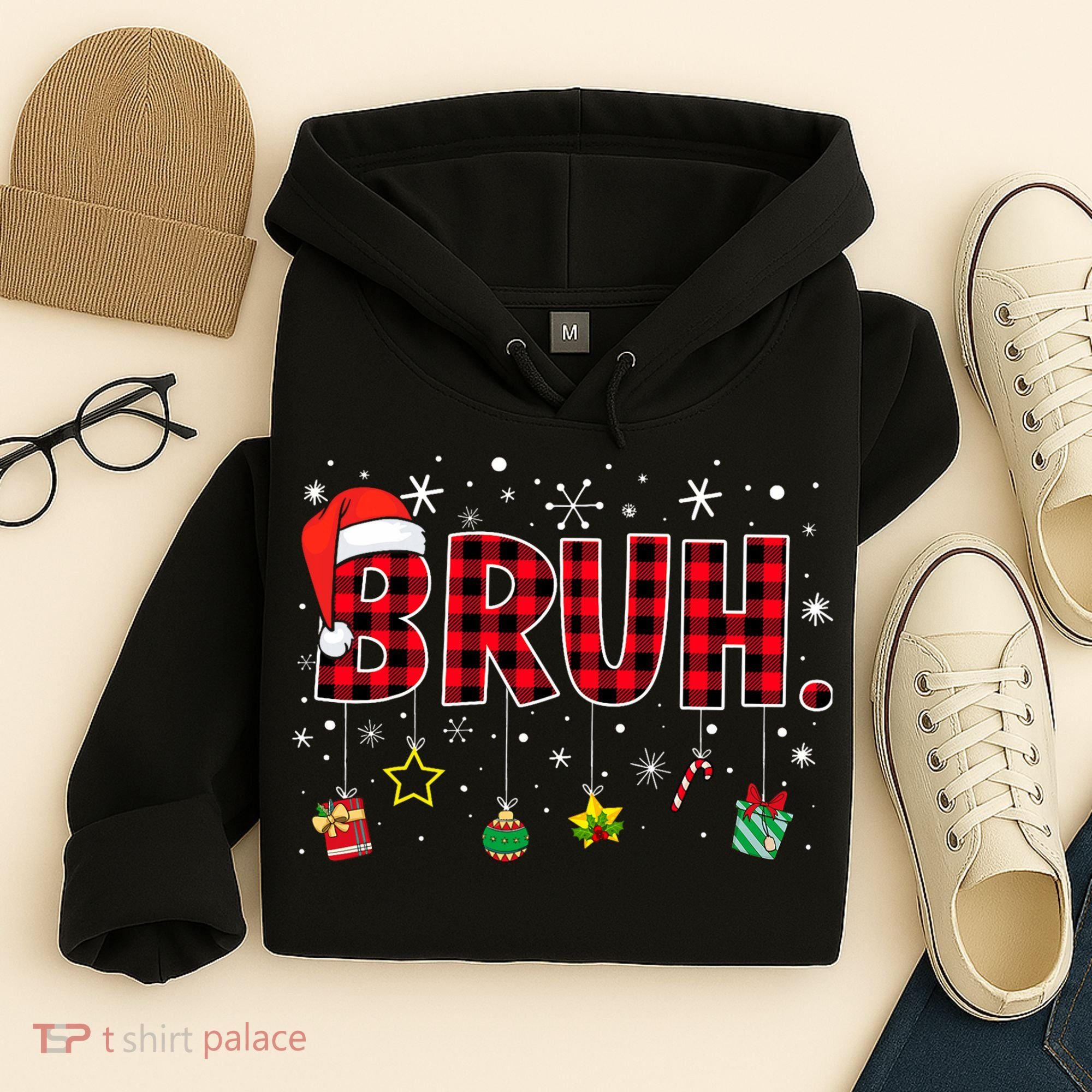 Bruh Funny Christmas Red Plaid Teens Xmas Pajamas Hoodie