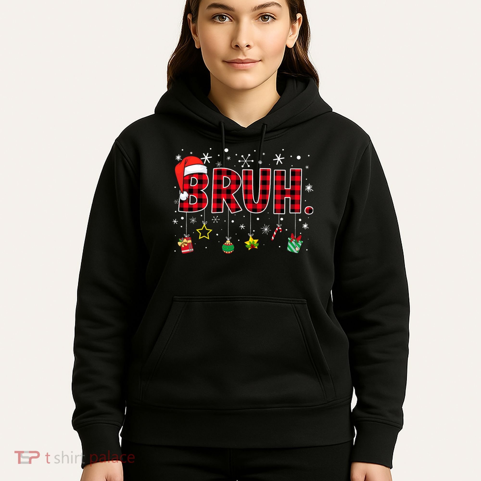 Bruh Funny Christmas Red Plaid Teens Xmas Pajamas Hoodie