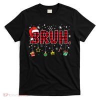 Bruh Funny Christmas Red Plaid Teens Xmas Pajamas T-Shirt thumb 0