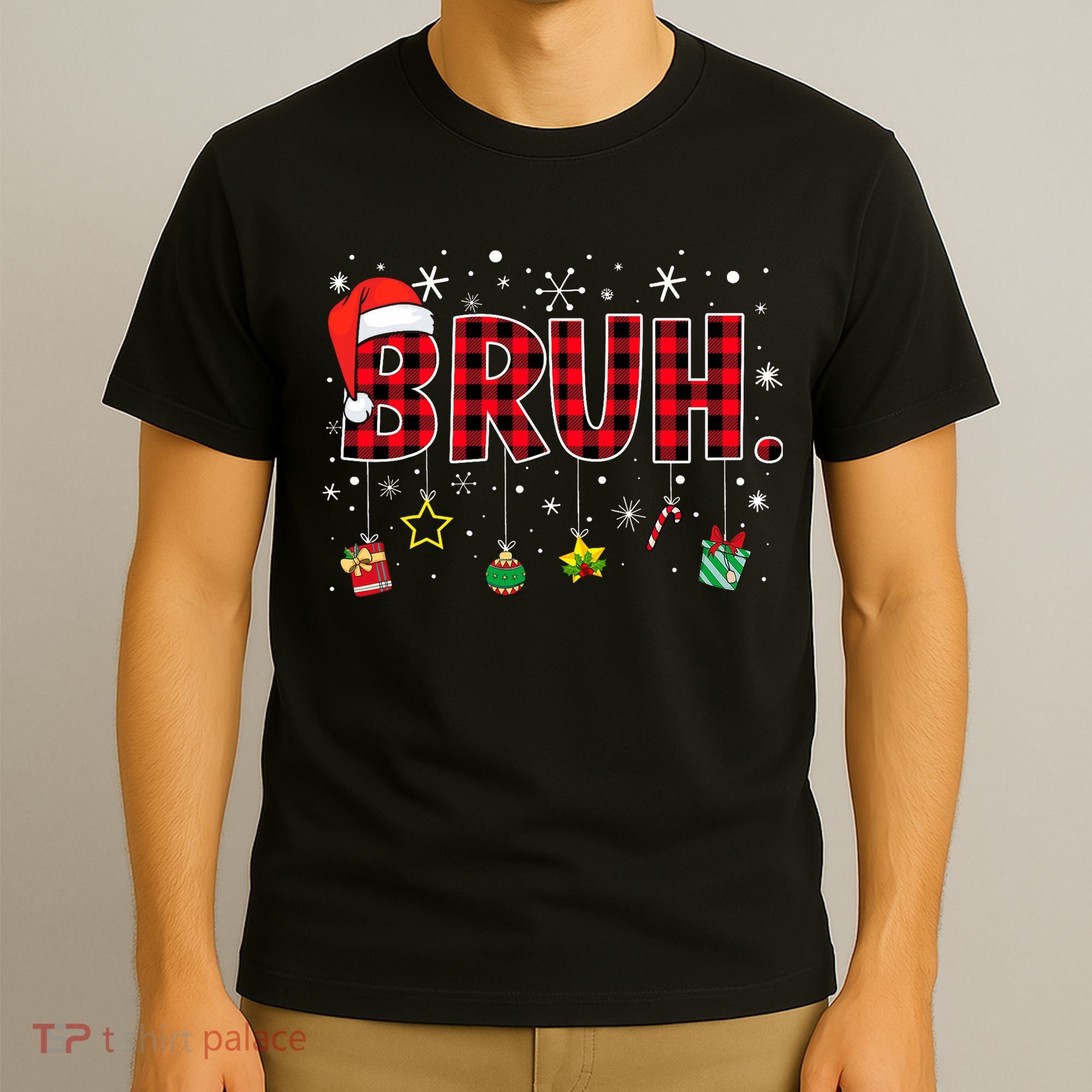 Bruh Funny Christmas Red Plaid Teens Xmas Pajamas T-Shirt