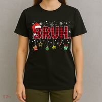 Bruh Funny Christmas Red Plaid Teens Xmas Pajamas T-Shirt thumb 4