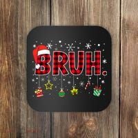 Bruh Funny Christmas Red Plaid Teens Xmas Pajamas Coaster thumb 0