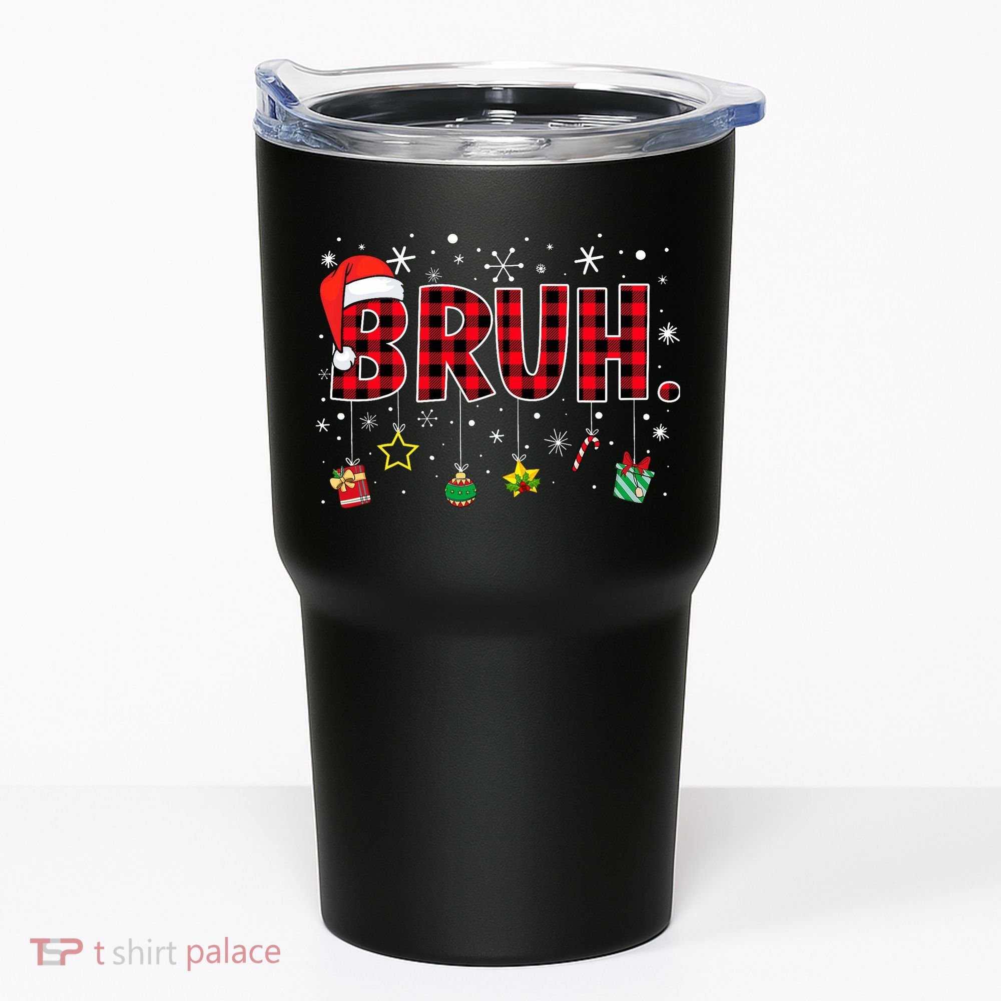 Bruh Funny Christmas Red Plaid Teens Xmas Pajamas Tumbler