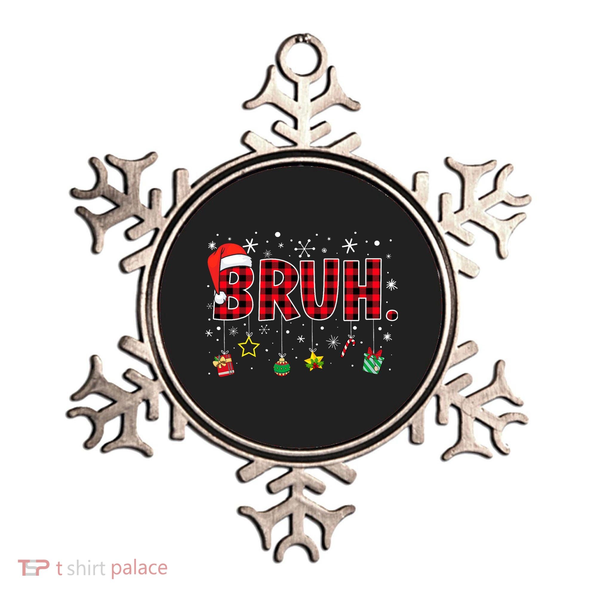Bruh Funny Christmas Red Plaid Teens Xmas Pajamas Ornament