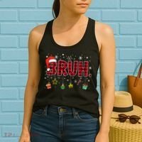 Bruh Funny Christmas Red Plaid Teens Xmas Pajamas Women's Tank Top thumb 2