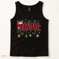 Bruh Funny Christmas Red Plaid Teens Xmas Pajamas Tank Top thumb 2