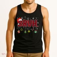 Bruh Funny Christmas Red Plaid Teens Xmas Pajamas Tank Top thumb 3