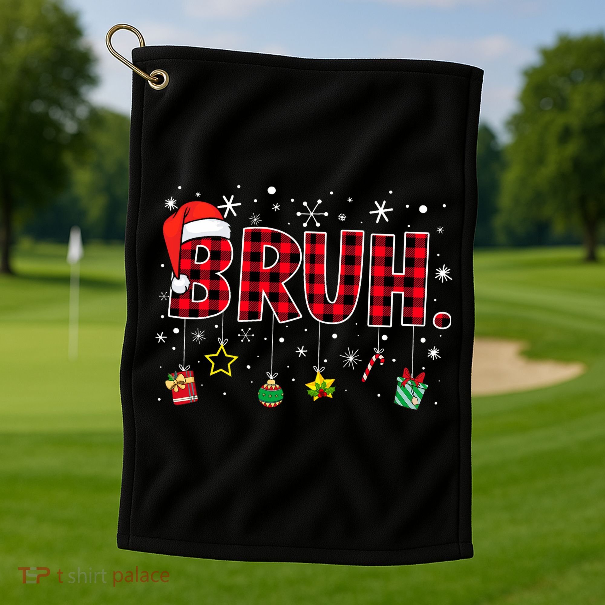Bruh Funny Christmas Red Plaid Teens Xmas Pajamas Golf Towel