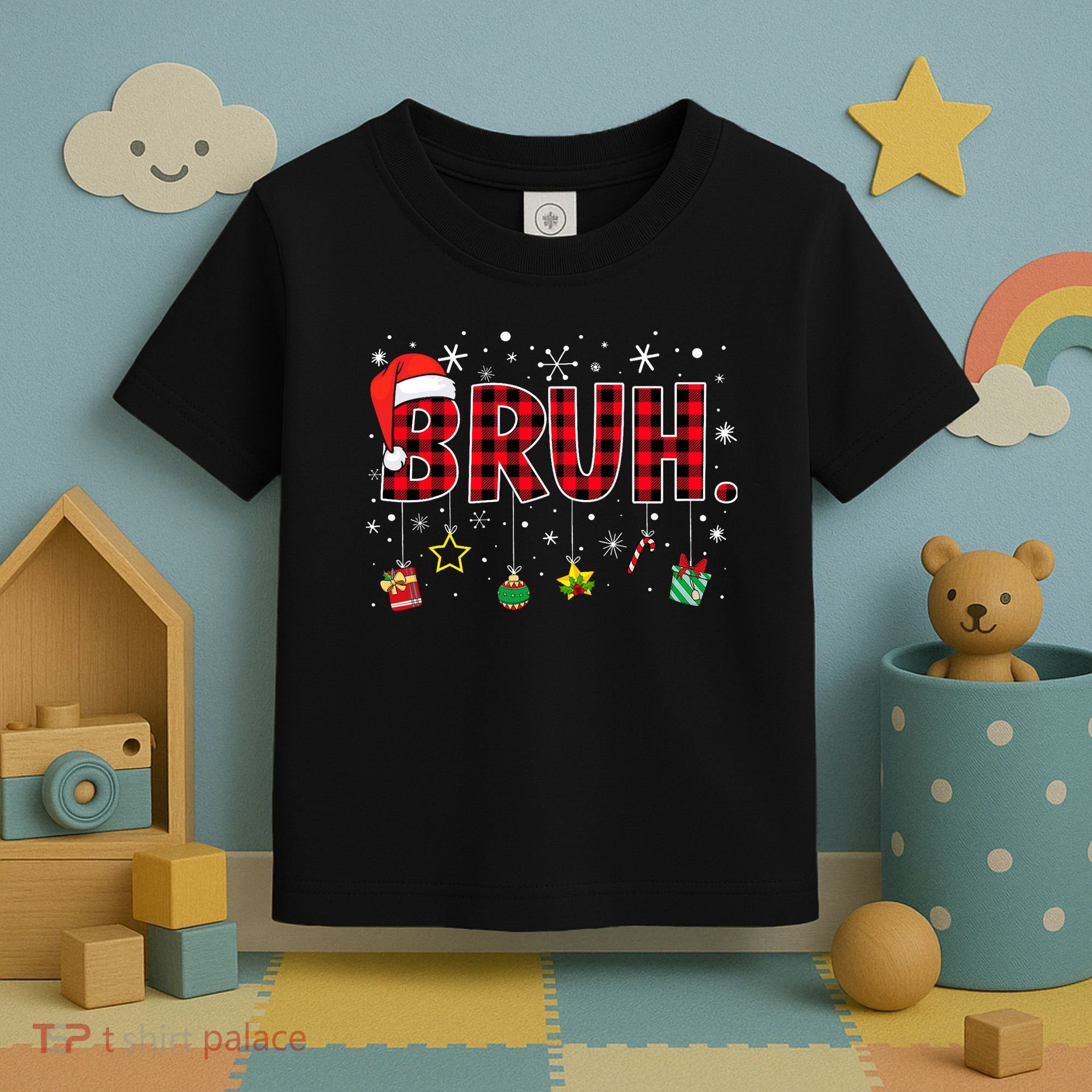 Bruh Funny Christmas Red Plaid Teens Xmas Pajamas Toddler T-Shirt