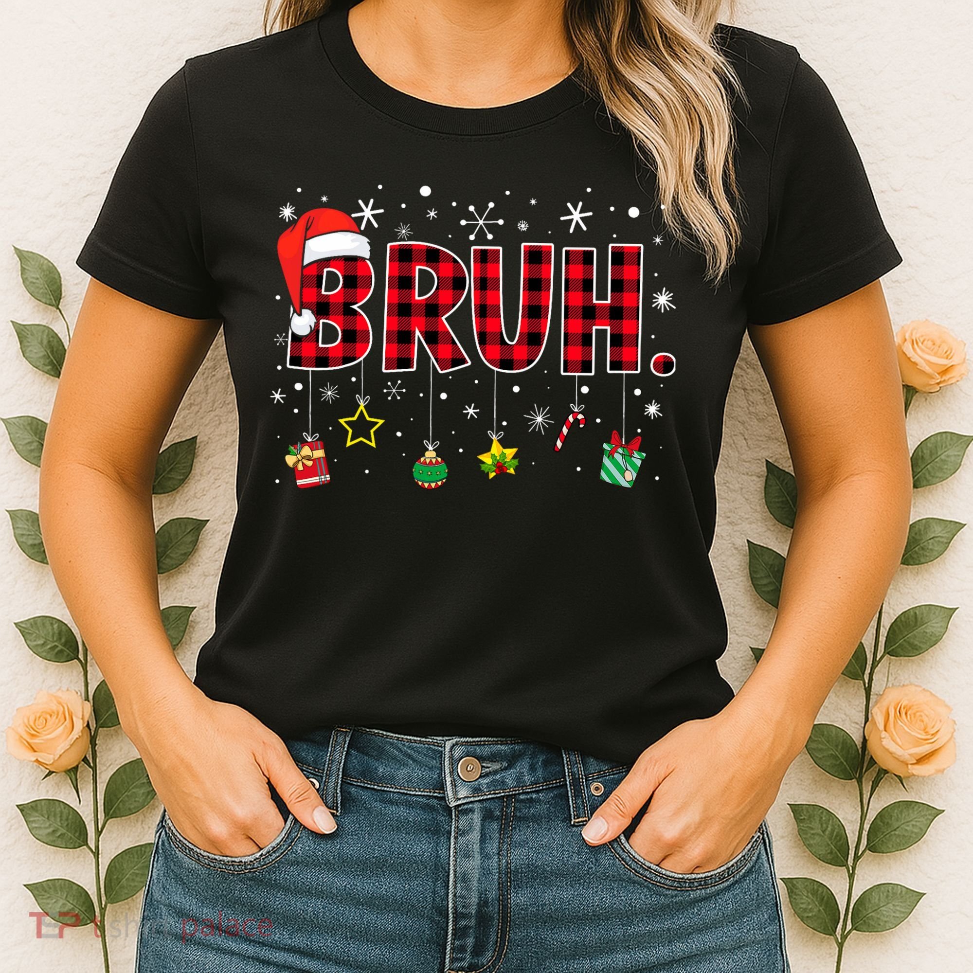 Bruh Funny Christmas Red Plaid Teens Xmas Pajamas Women's T-Shirt