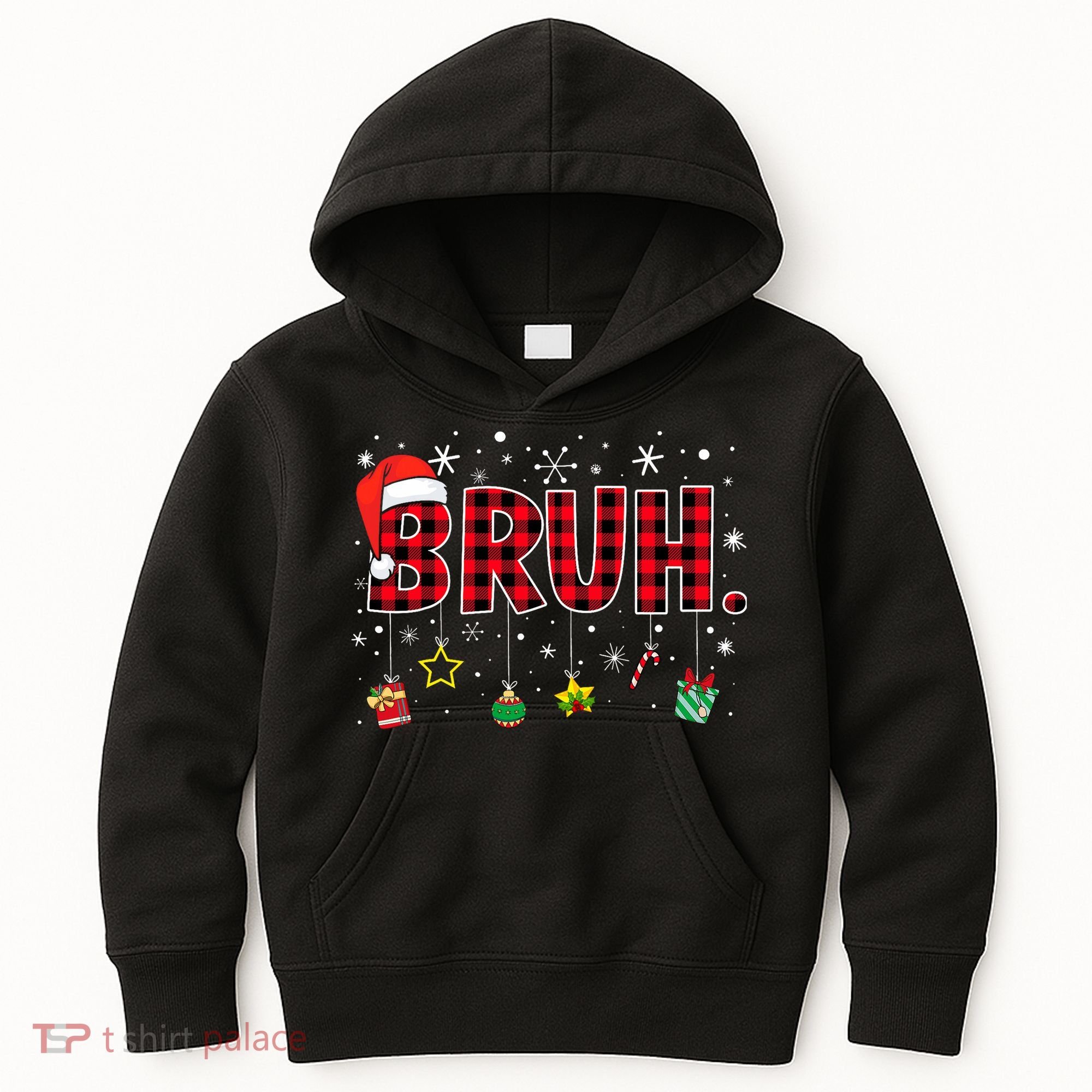Bruh Funny Christmas Red Plaid Teens Xmas Pajamas Kids Hoodie