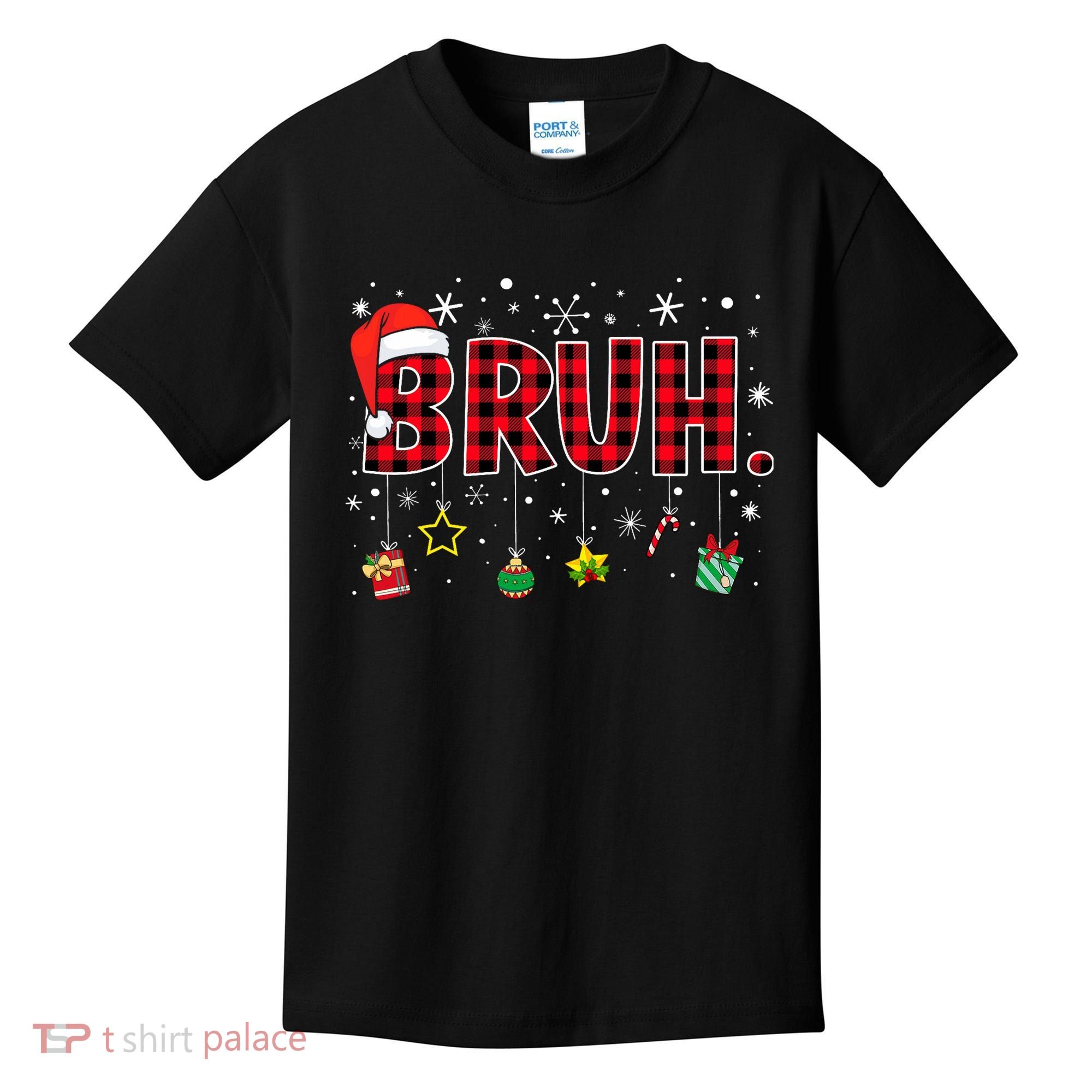 Bruh Funny Christmas Red Plaid Teens Xmas Pajamas Kids T-Shirt