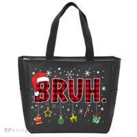 Bruh Funny Christmas Red Plaid Teens Xmas Pajamas Tote Bag thumb 0