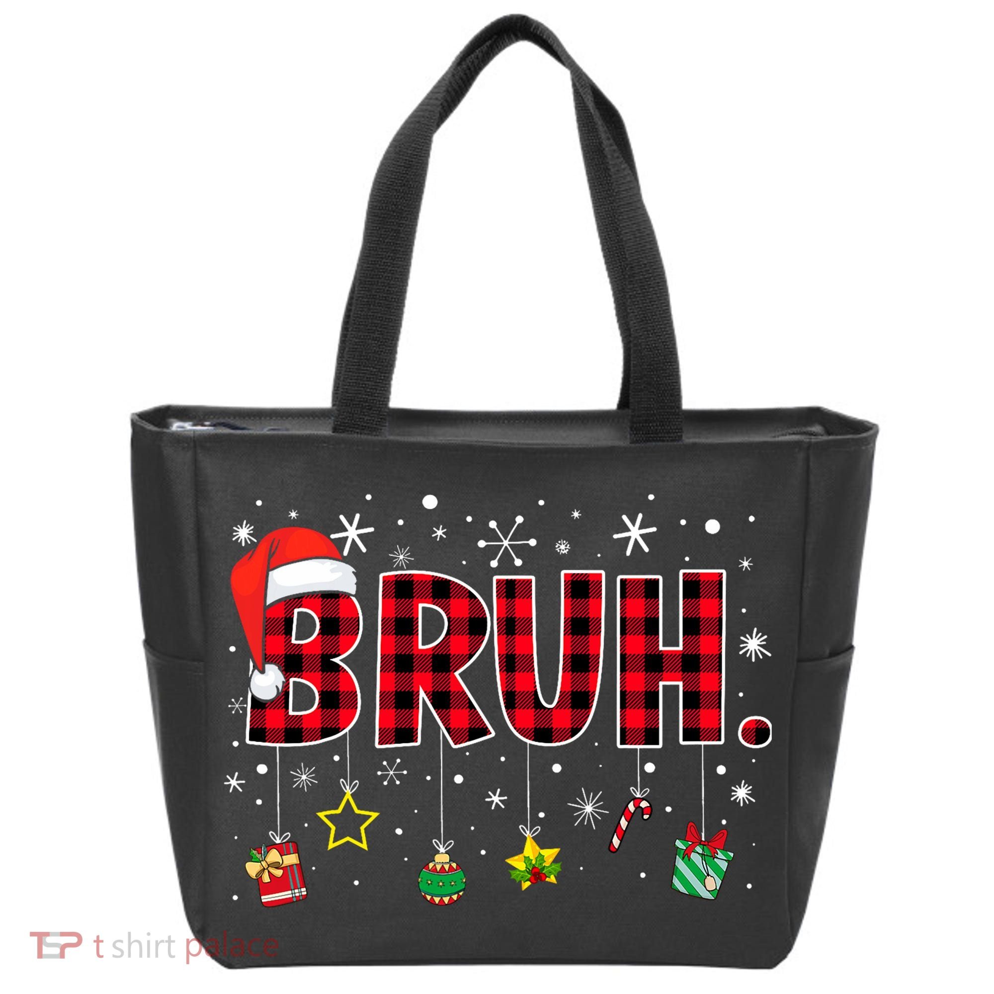 Bruh Funny Christmas Red Plaid Teens Xmas Pajamas Tote Bag