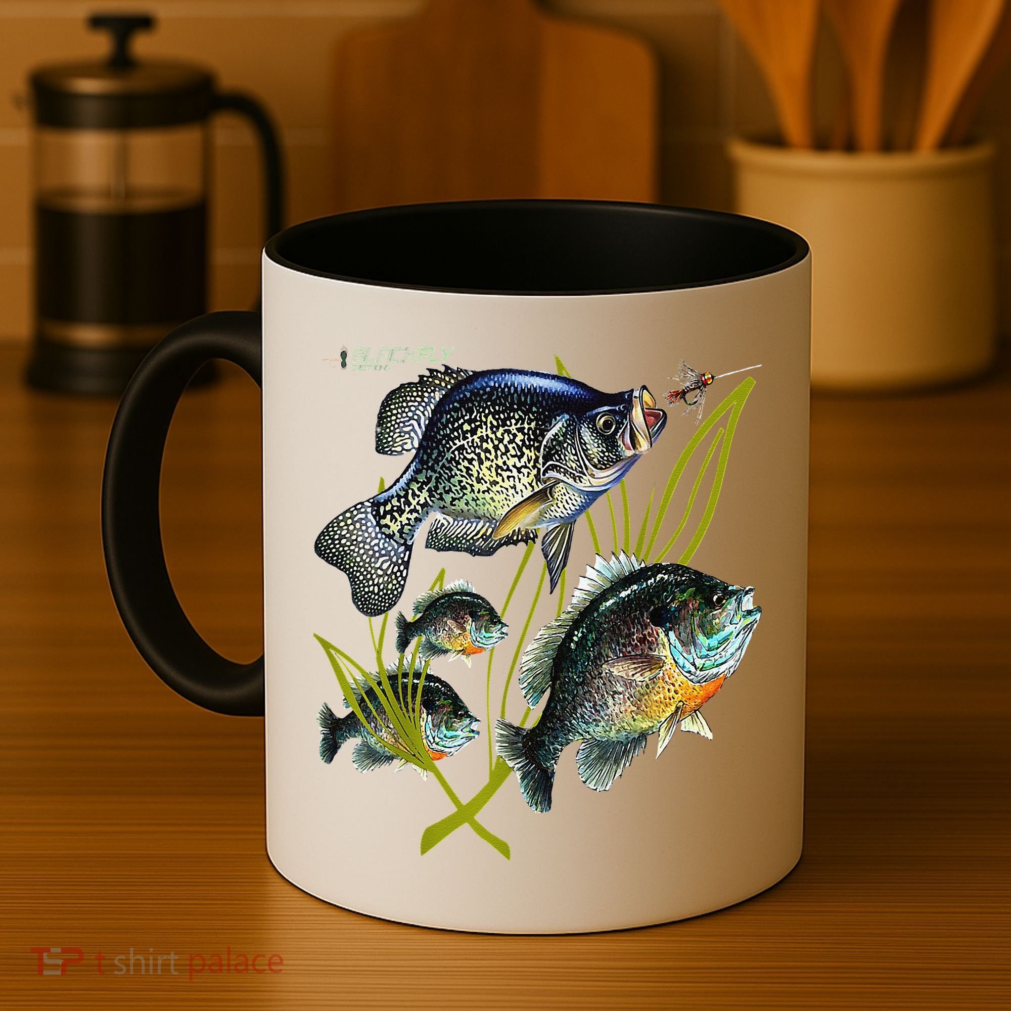 Black Fly Crappie Bluegill Fishing Panfish Flies Jig Coffee Mug