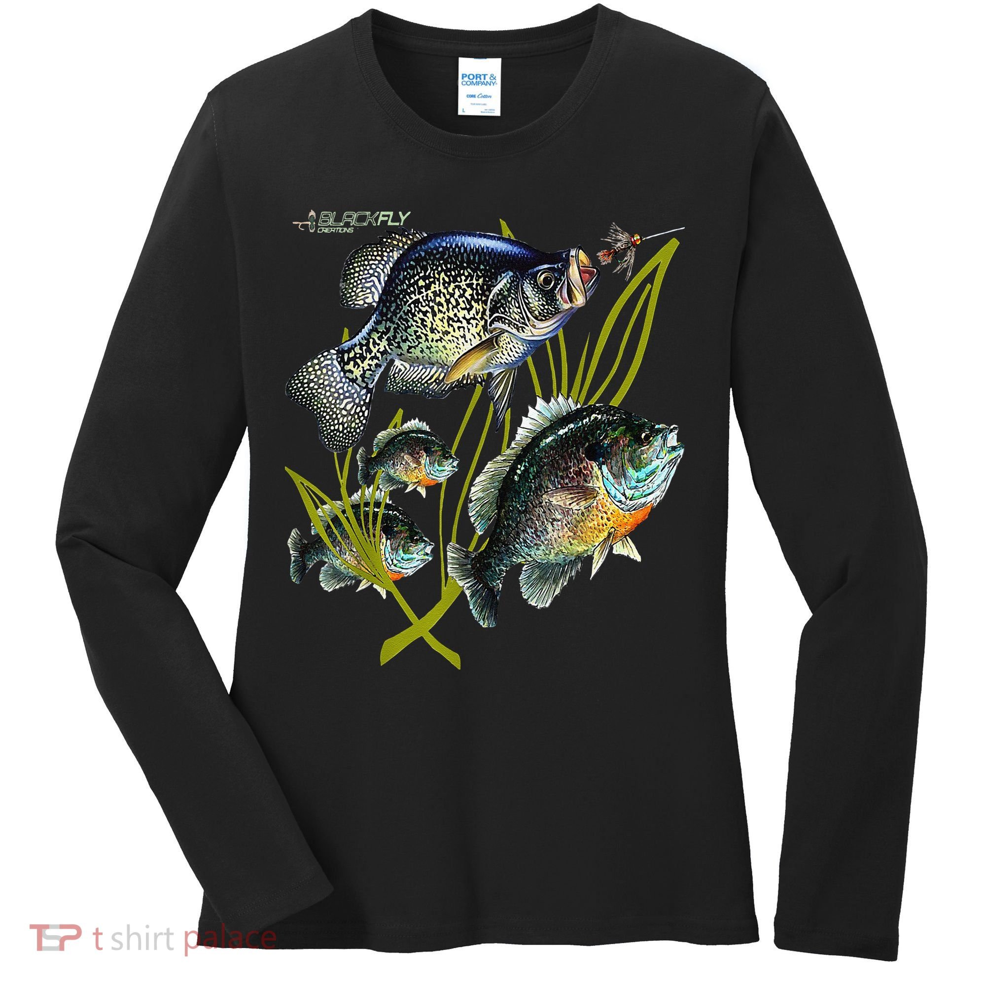 Black Fly Crappie Bluegill Fishing Panfish Flies Jig Women's Long Sleeve Shirt