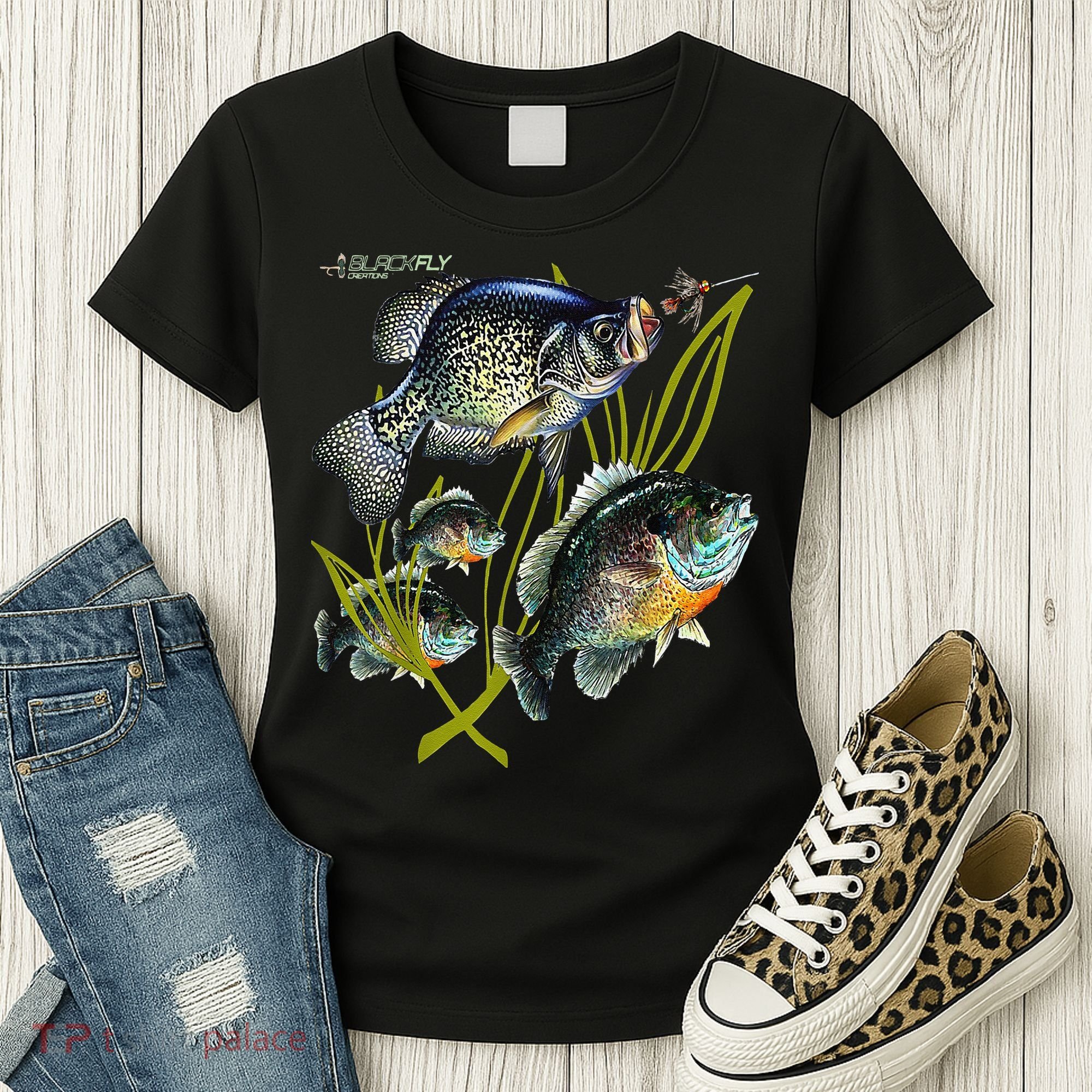 Black Fly Crappie Bluegill Fishing Panfish Flies Jig Women's T-Shirt