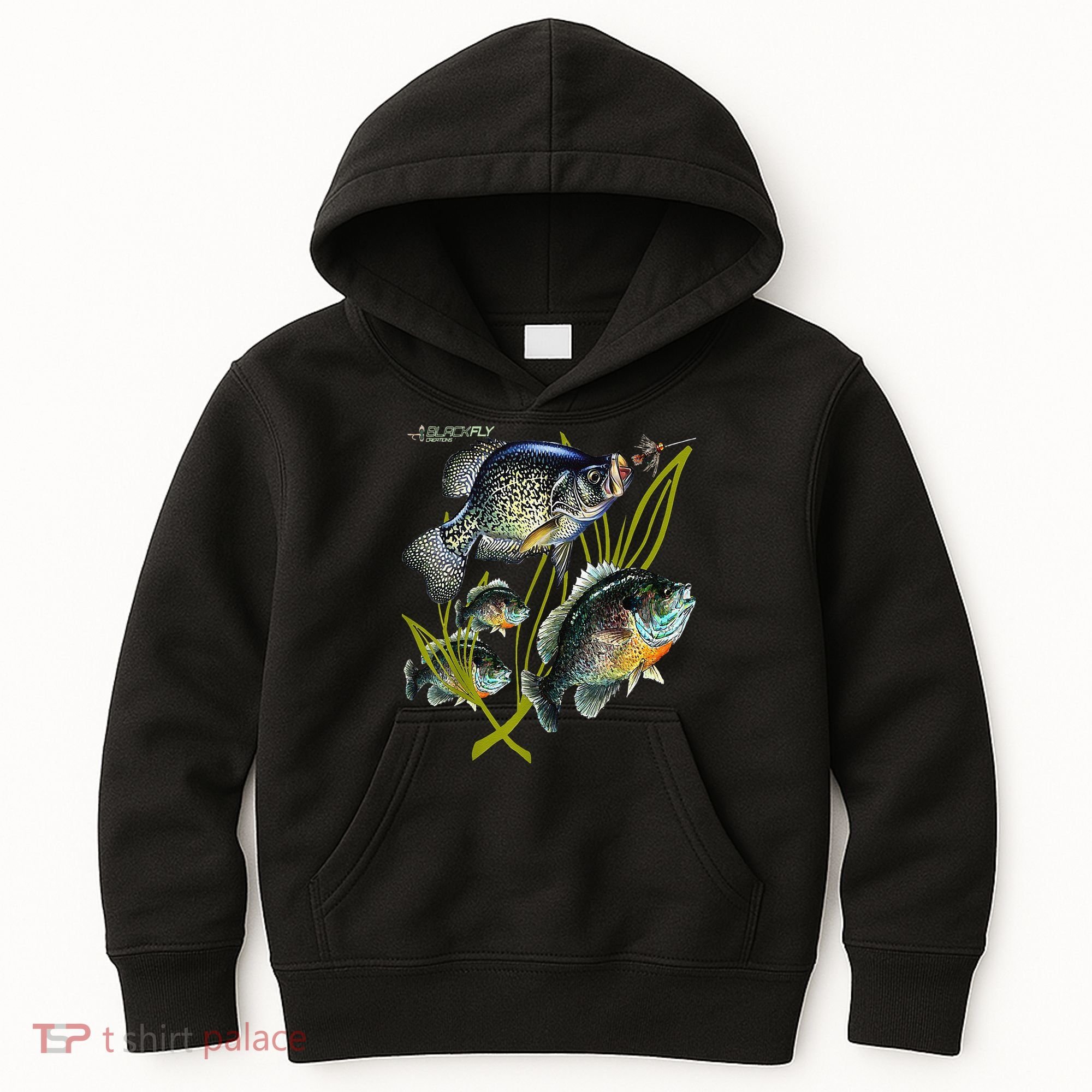Black Fly Crappie Bluegill Fishing Panfish Flies Jig Kids Hoodie
