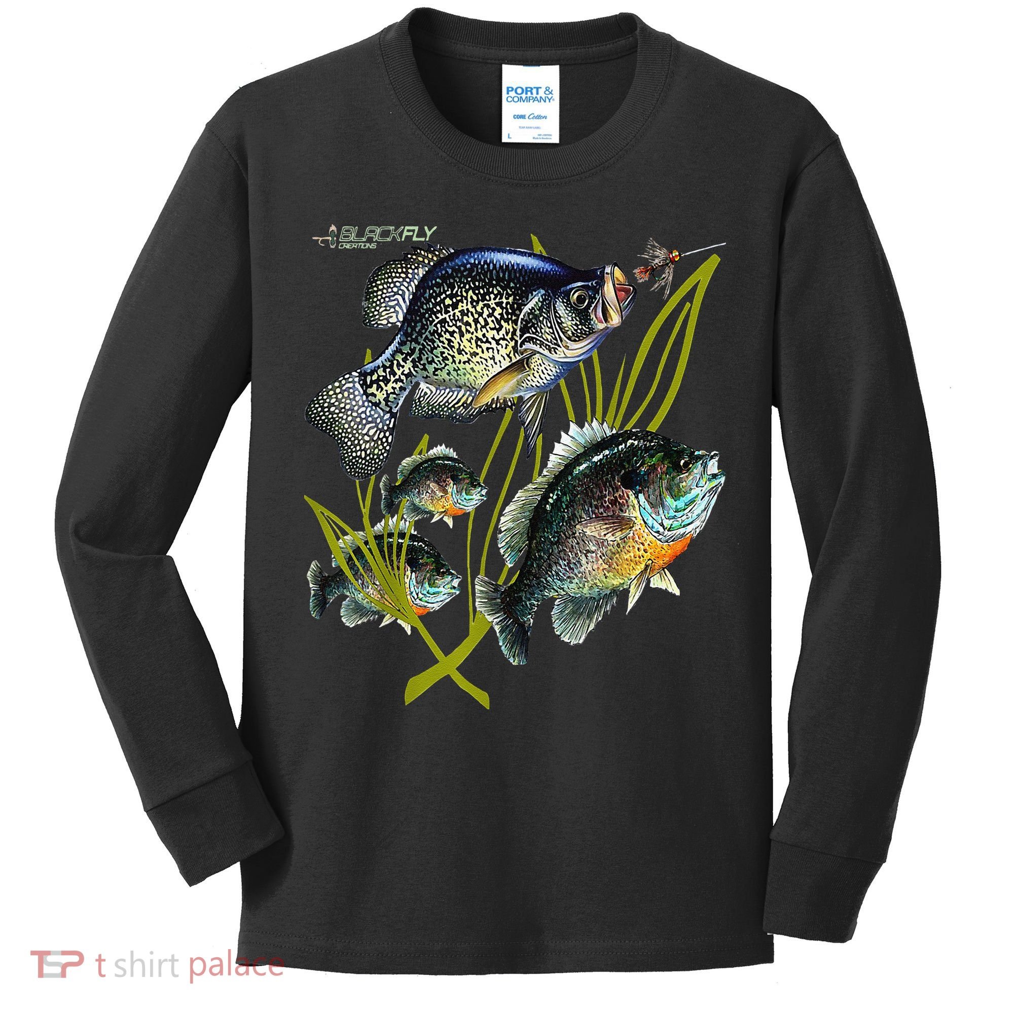 Black Fly Crappie Bluegill Fishing Panfish Flies Jig Kids Long Sleeve Shirt