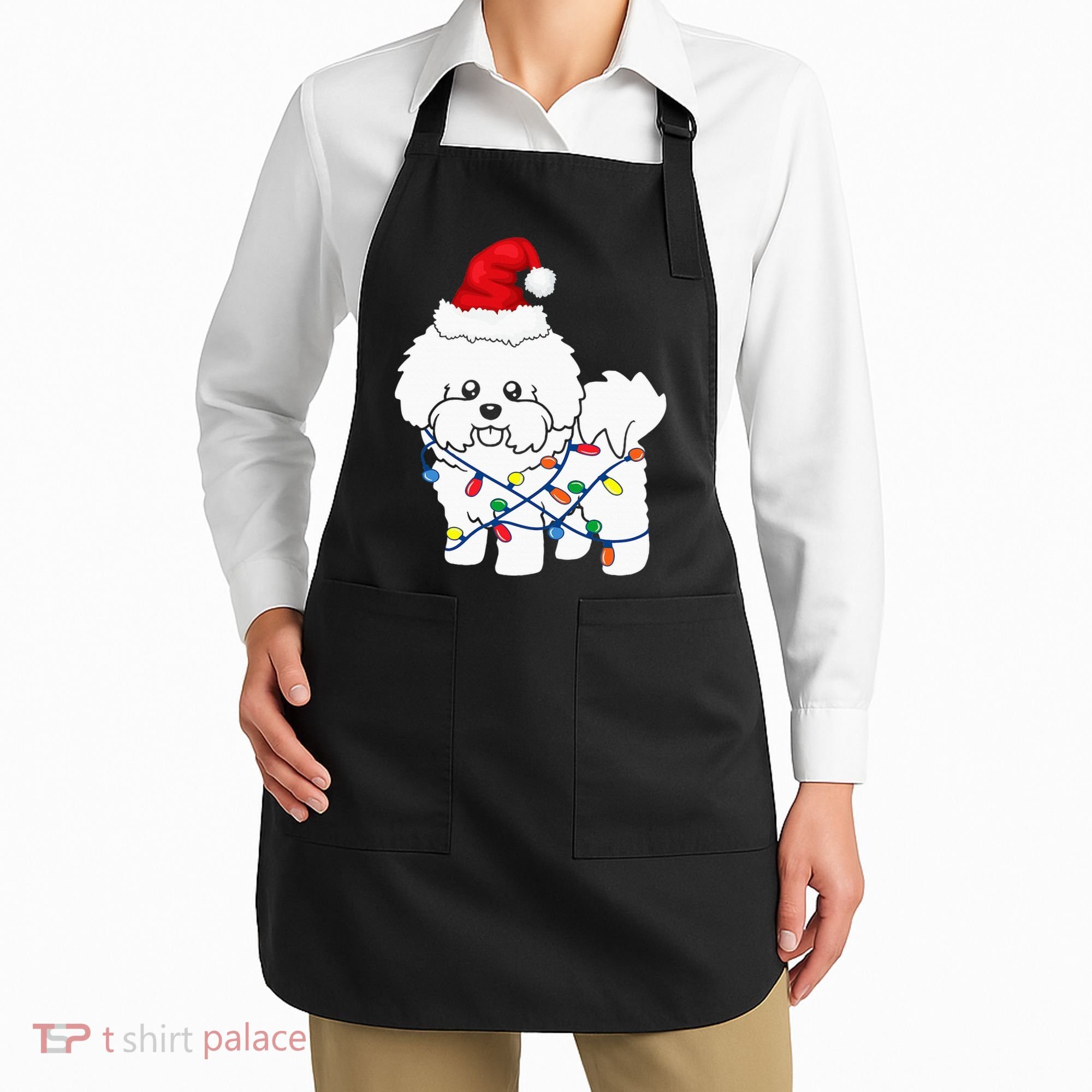 Bichon Frise Christmas Light Funny Dog Lover Gift Apron