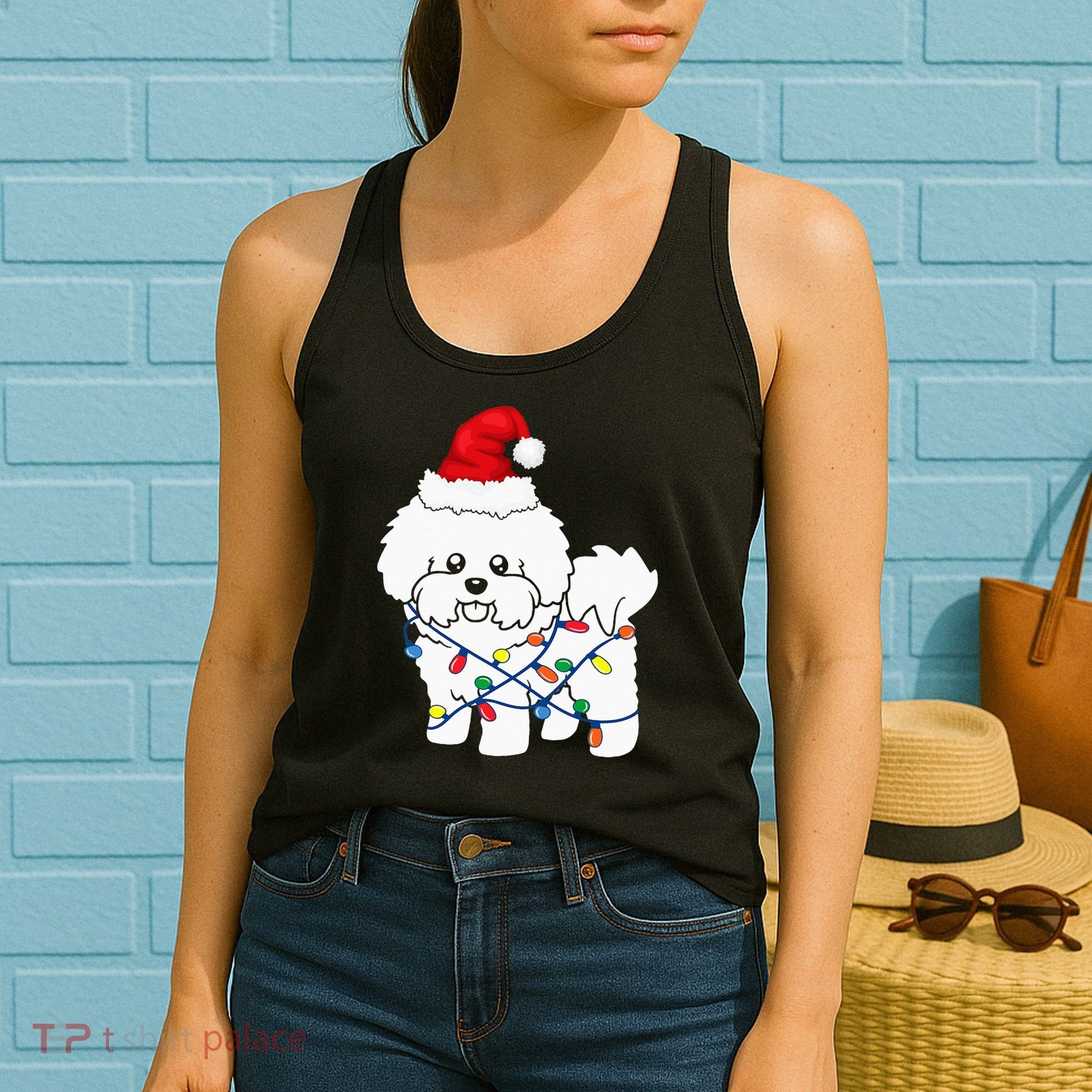 Bichon Frise Christmas Light Funny Dog Lover Gift Women's Tank Top
