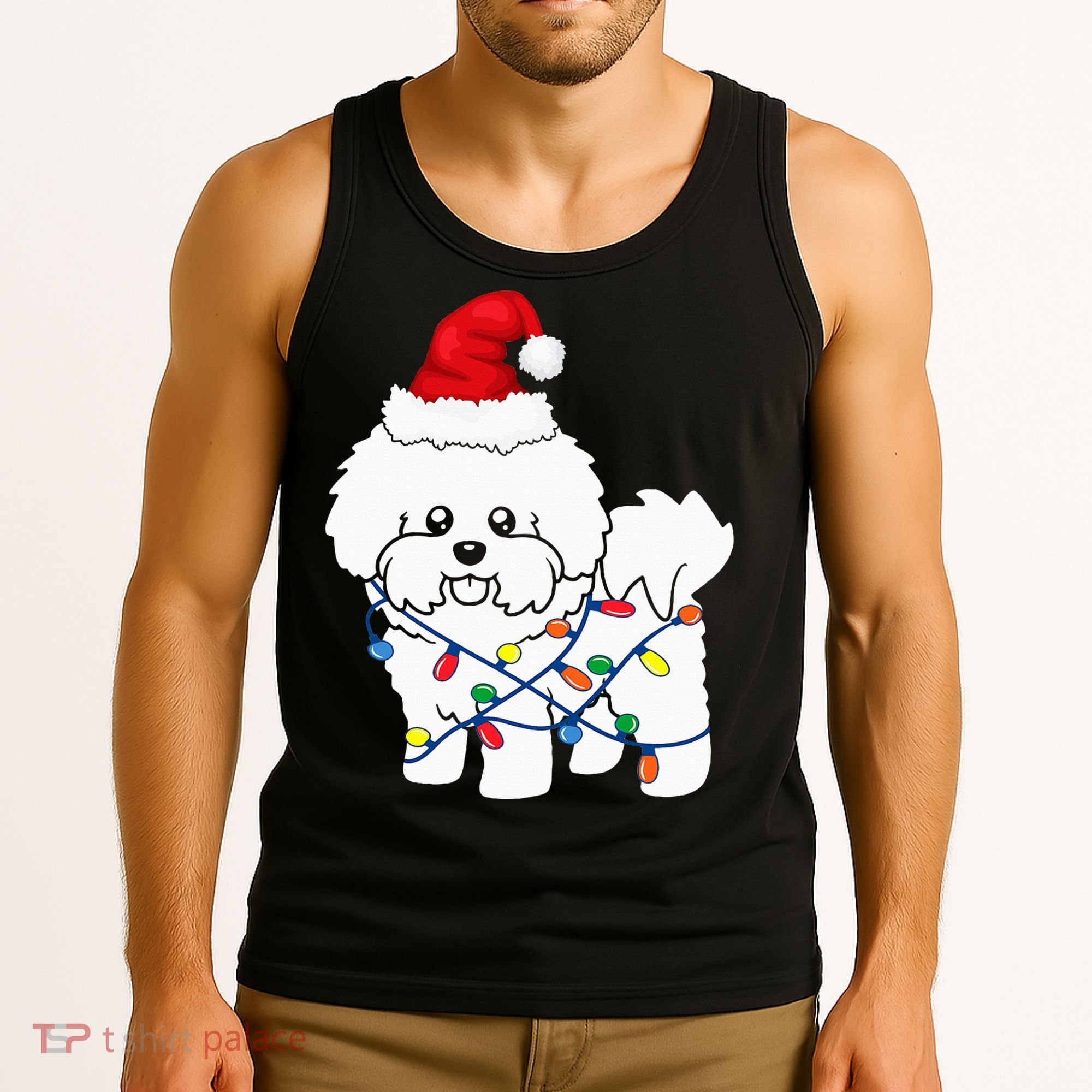 Bichon Frise Christmas Light Funny Dog Lover Gift Tank Top