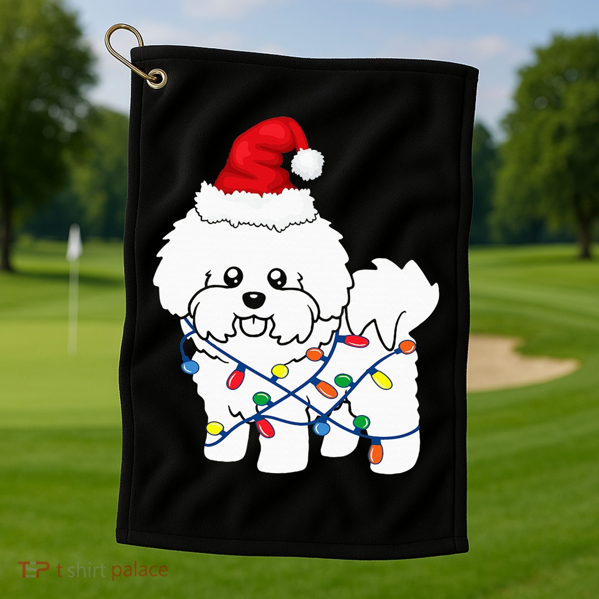 Bichon Frise Christmas Light Funny Dog Lover Gift Golf Towel