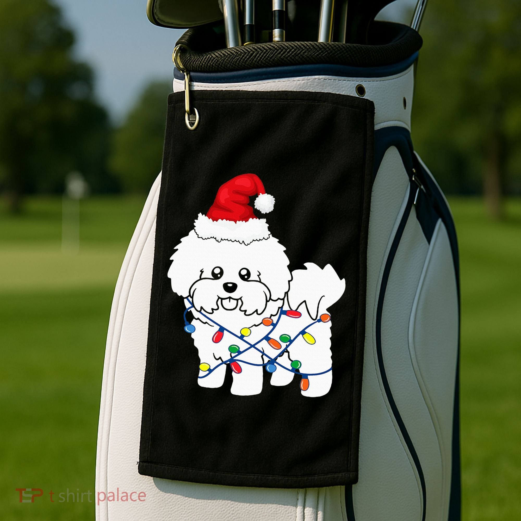 Bichon Frise Christmas Light Funny Dog Lover Gift Golf Towel