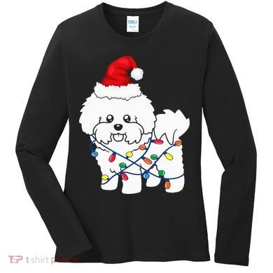 Bichon Frise Christmas Light Funny Dog Lover Gift Women's Long Sleeve Shirt